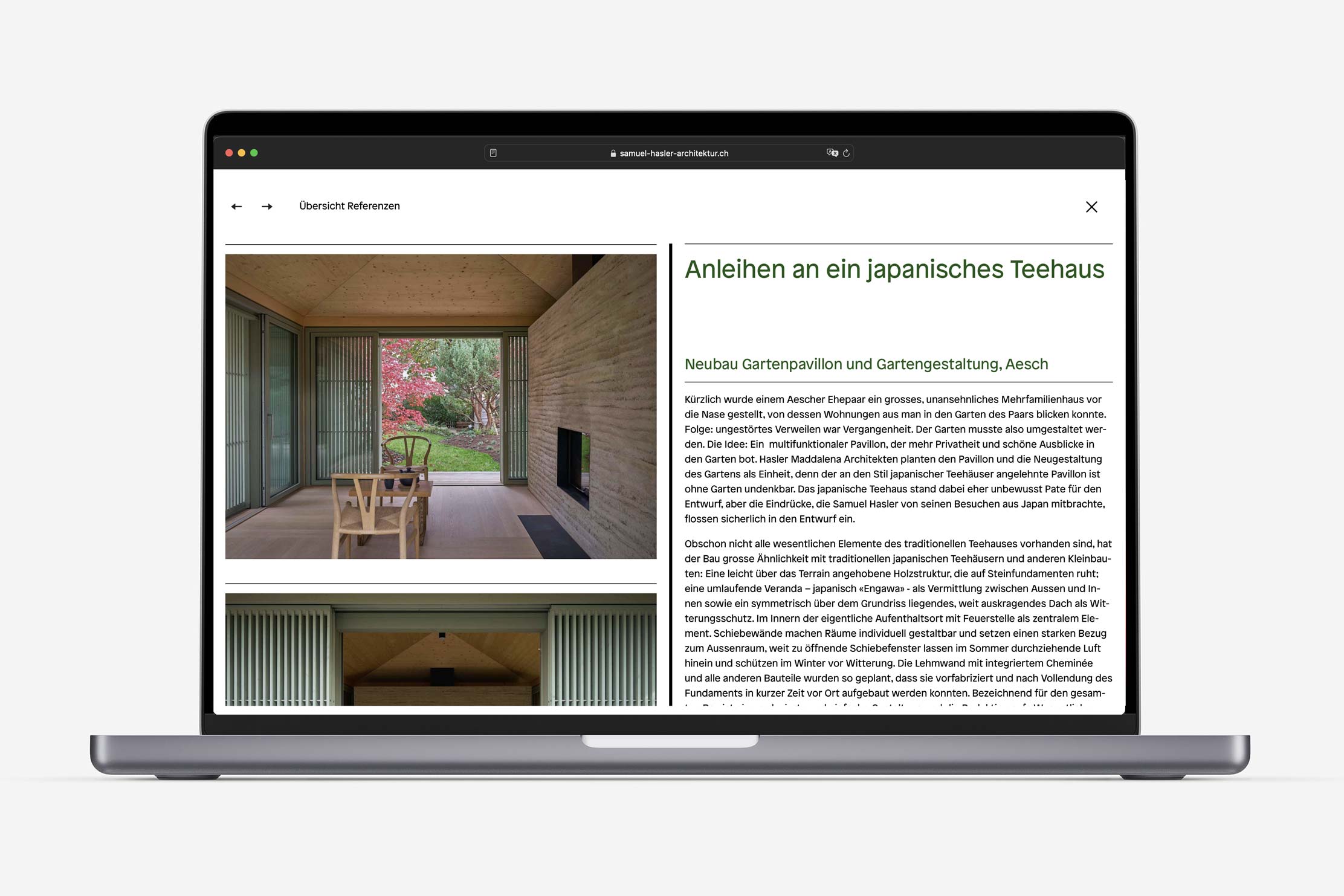 Projektseite Gartenpavillon auf einem Laptop