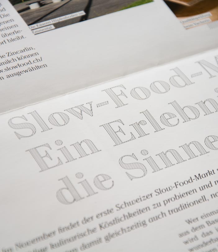 Slow Food Faltblatt Typografie Detail
