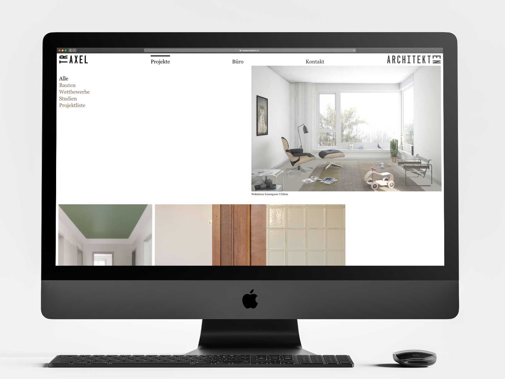 Website Traxel Archtitekten Übersicht Projekte auf einem iMac